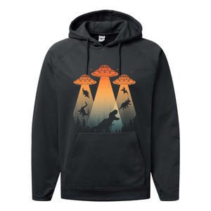 Cool Dinosaur Art Ufo Alien Abduction Dinosaur Performance Fleece Hoodie