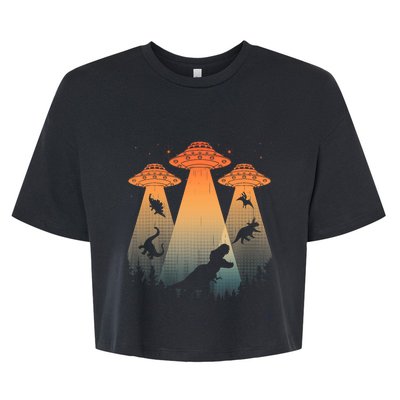 Cool Dinosaur Art Ufo Alien Abduction Dinosaur Bella+Canvas Jersey Crop Tee