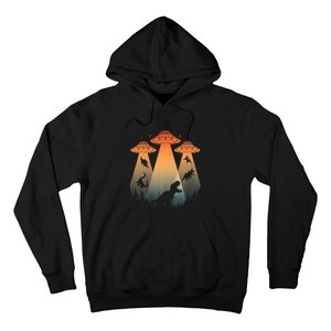 Cool Dinosaur Art Ufo Alien Abduction Dinosaur Hoodie