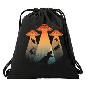 Cool Dinosaur Art Ufo Alien Abduction Dinosaur Drawstring Bag