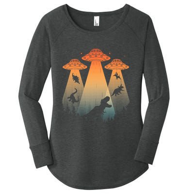 Cool Dinosaur Art Ufo Alien Abduction Dinosaur Women's Perfect Tri Tunic Long Sleeve Shirt