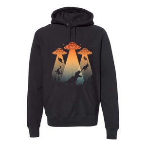 Cool Dinosaur Art Ufo Alien Abduction Dinosaur Premium Hoodie