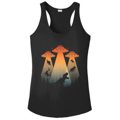 Cool Dinosaur Art Ufo Alien Abduction Dinosaur Ladies PosiCharge Competitor Racerback Tank