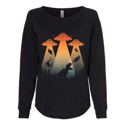 Cool Dinosaur Art Ufo Alien Abduction Dinosaur Womens California Wash Sweatshirt