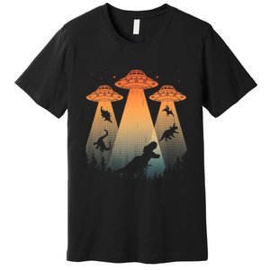 Cool Dinosaur Art Ufo Alien Abduction Dinosaur Premium T-Shirt