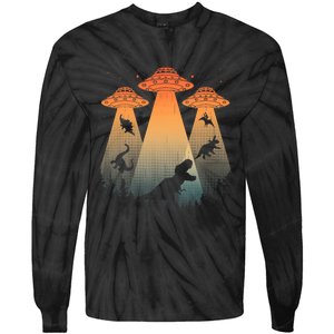 Cool Dinosaur Art Ufo Alien Abduction Dinosaur Tie-Dye Long Sleeve Shirt