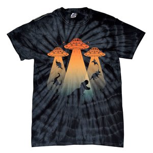 Cool Dinosaur Art Ufo Alien Abduction Dinosaur Tie-Dye T-Shirt