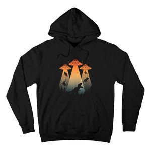 Cool Dinosaur Art Ufo Alien Abduction Dinosaur Tall Hoodie