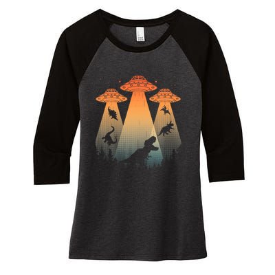 Cool Dinosaur Art Ufo Alien Abduction Dinosaur Women's Tri-Blend 3/4-Sleeve Raglan Shirt