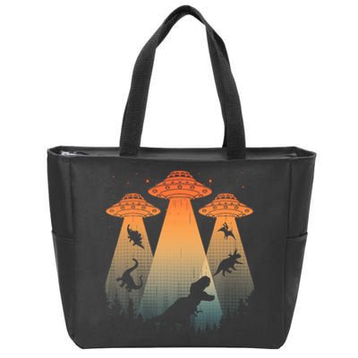 Cool Dinosaur Art Ufo Alien Abduction Dinosaur Zip Tote Bag