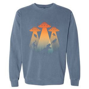 Cool Dinosaur Art Ufo Alien Abduction Dinosaur Garment-Dyed Sweatshirt