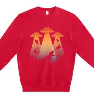 Cool Dinosaur Art Ufo Alien Abduction Dinosaur Premium Crewneck Sweatshirt