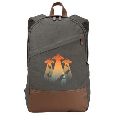 Cool Dinosaur Art Ufo Alien Abduction Dinosaur Cotton Canvas Backpack