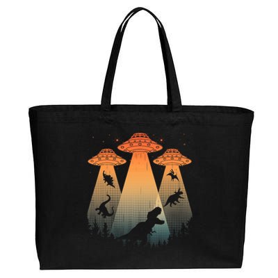 Cool Dinosaur Art Ufo Alien Abduction Dinosaur Cotton Canvas Jumbo Tote