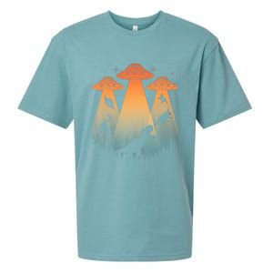 Cool Dinosaur Art Ufo Alien Abduction Dinosaur Sueded Cloud Jersey T-Shirt