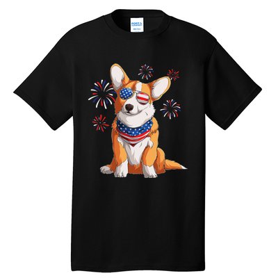 Corgi Dog American USA Flag 4th of July Corgi Lover Tall T-Shirt