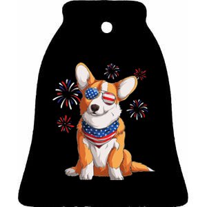 Corgi Dog American USA Flag 4th of July Corgi Lover Ceramic Bell Ornament