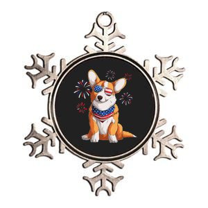 Corgi Dog American USA Flag 4th of July Corgi Lover Metallic Star Ornament