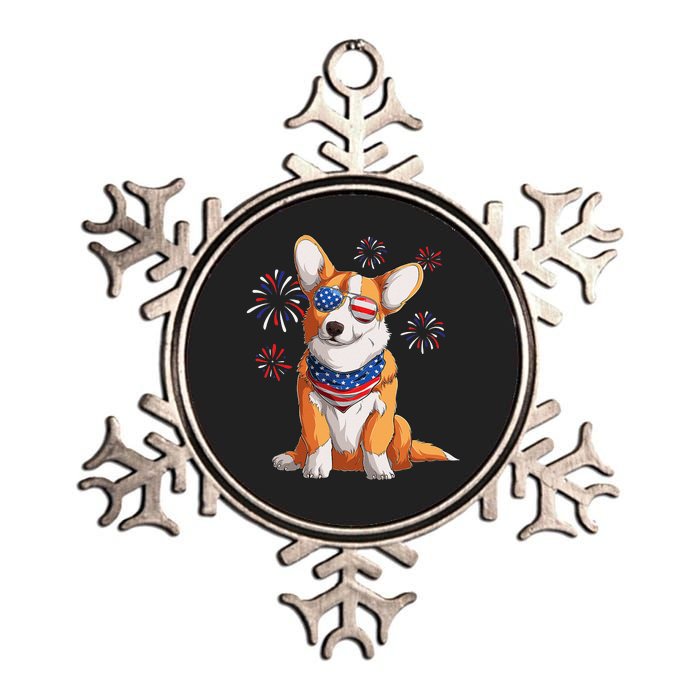 Corgi Dog American USA Flag 4th of July Corgi Lover Metallic Star Ornament