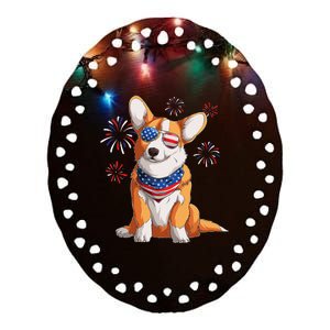 Corgi Dog American USA Flag 4th of July Corgi Lover Ceramic Oval Ornament