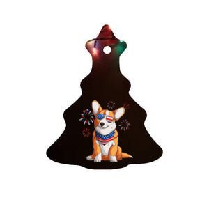 Corgi Dog American USA Flag 4th of July Corgi Lover Ceramic Tree Ornament