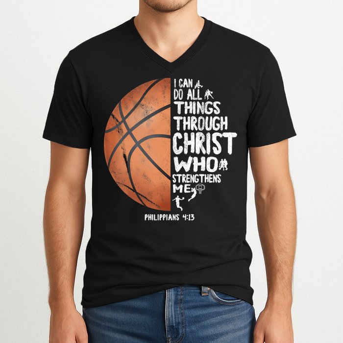 Can Do All Things Through Christ Philippians 4:13 Basketball V-Neck T-Shirt