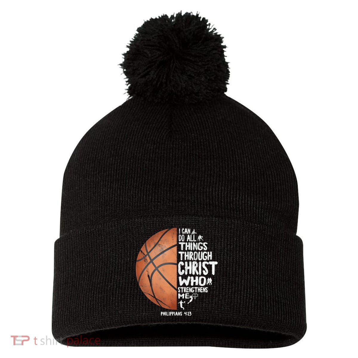 Can Do All Things Through Christ Philippians 4:13 Basketball Pom Pom 12in Knit Beanie