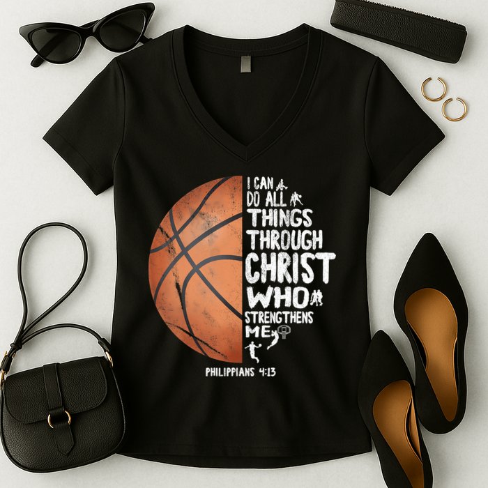 Can Do All Things Through Christ Philippians 4:13 Basketball Women's V-Neck T-Shirt