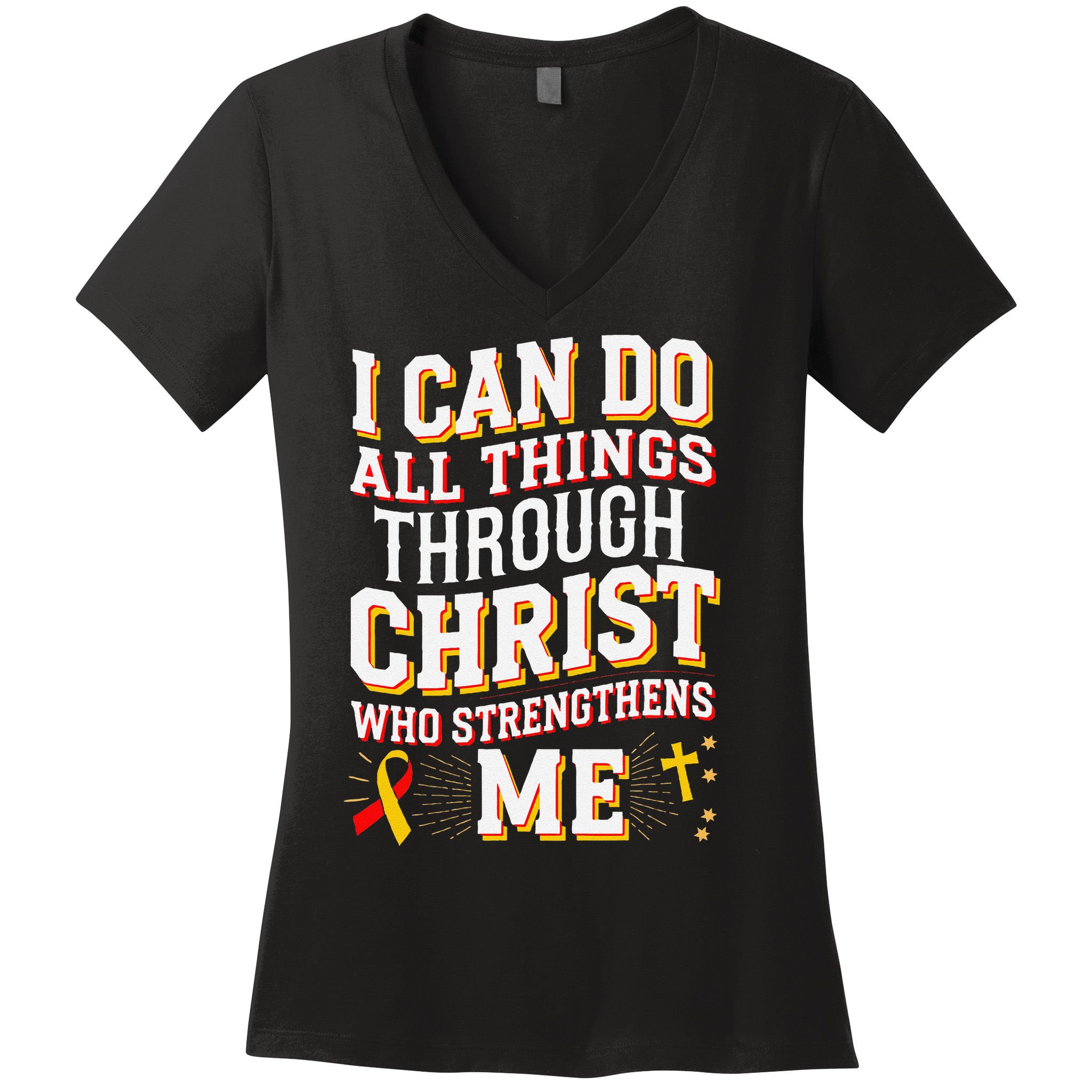 Can Do All Things Through Christ Hepatitis Awareness Women's V-Neck T-Shirt