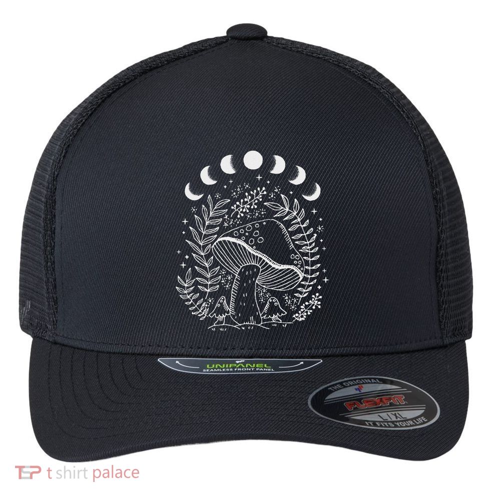 Cottagecore Dark Academia Aesthetic Mushroom Moon Witchy Flexfit Unipanel Trucker Cap