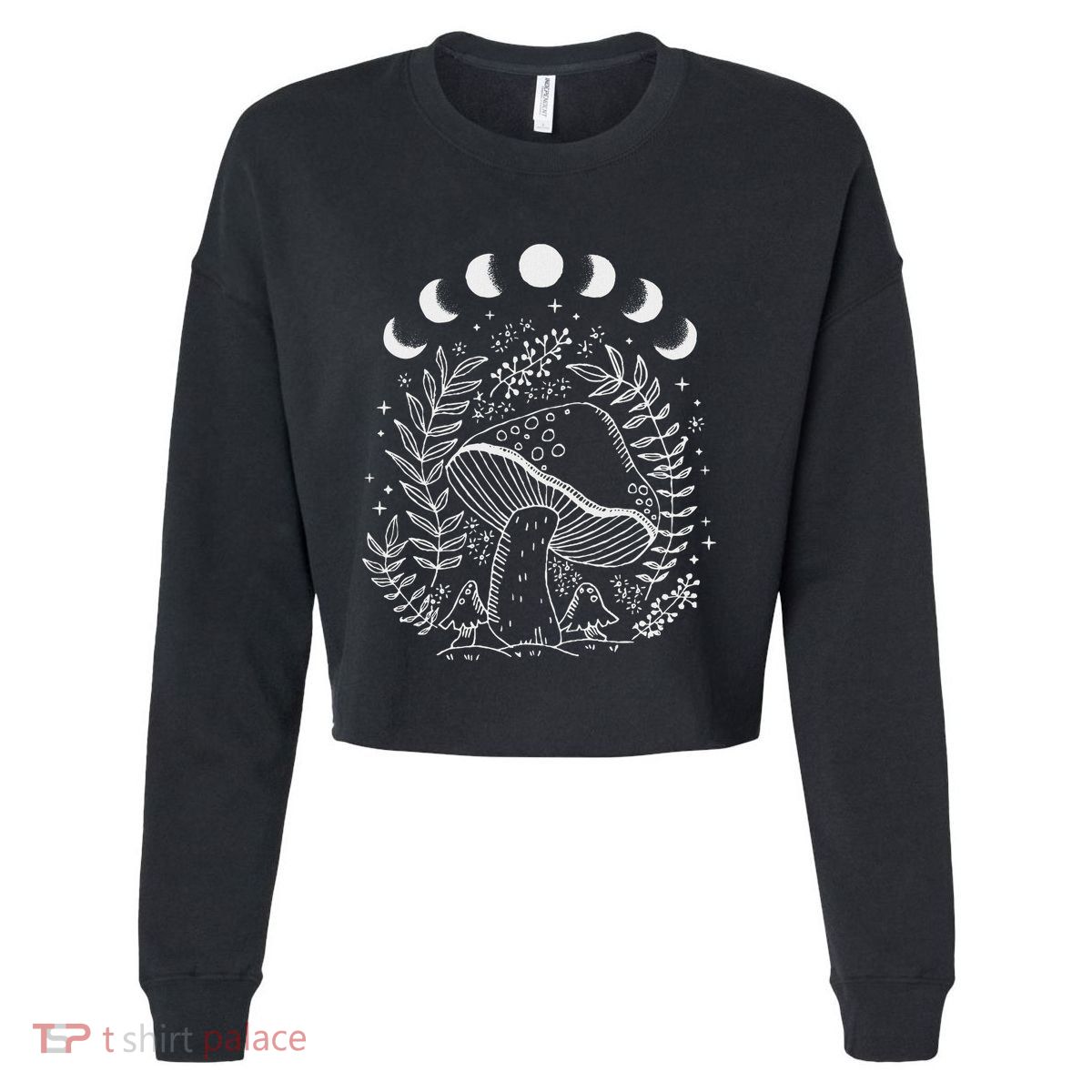 Cottagecore Dark Academia Aesthetic Mushroom Moon Witchy Cropped Pullover Crew