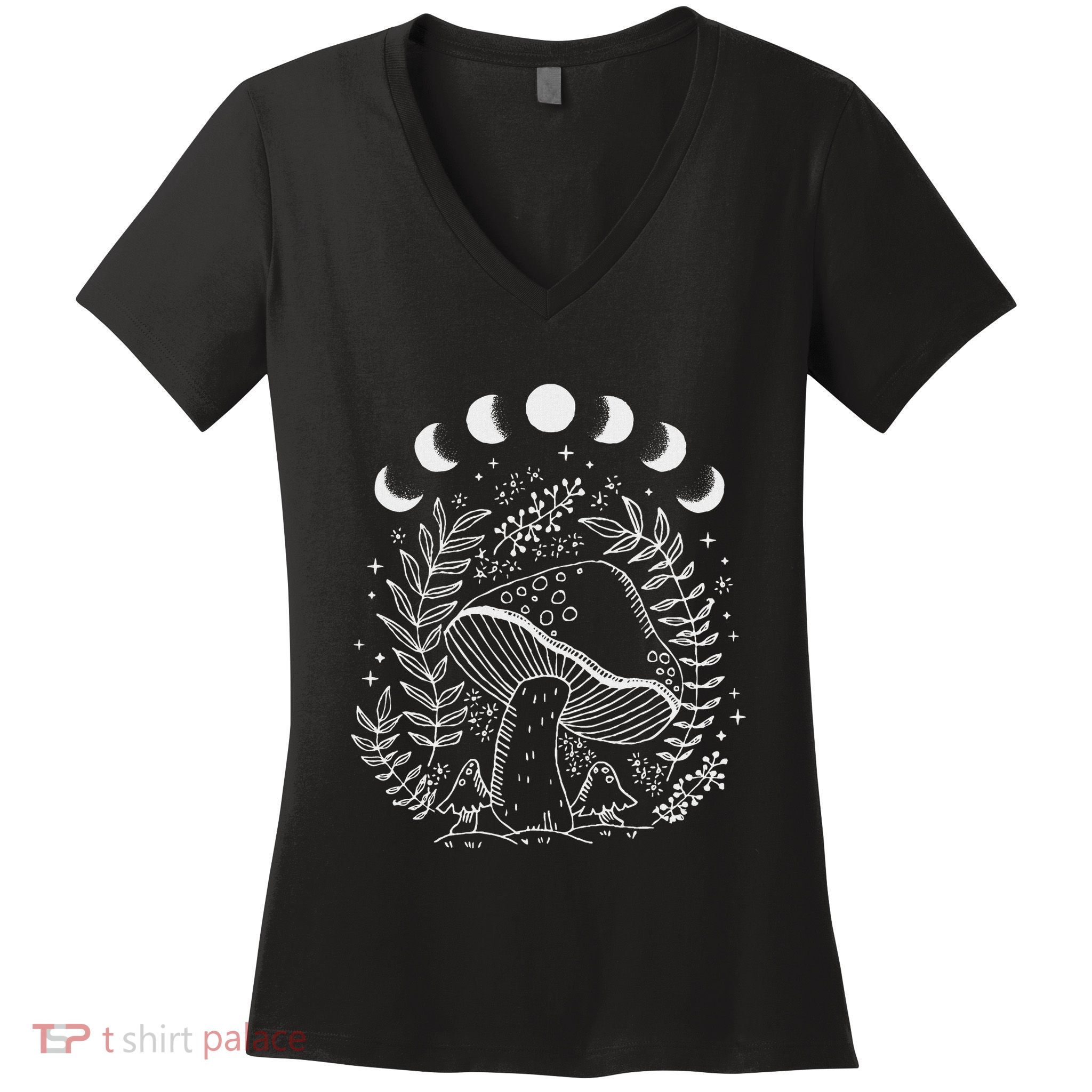 Cottagecore Dark Academia Aesthetic Mushroom Moon Witchy Women's V-Neck T-Shirt