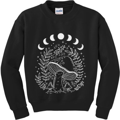 Cottagecore Dark Academia Aesthetic Mushroom Moon Witchy Kids Sweatshirt