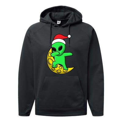 Cute Dabbing Alien Santa Claus Performance Fleece Hoodie