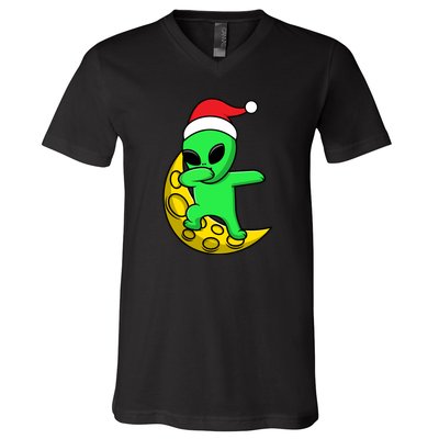 Cute Dabbing Alien Santa Claus V-Neck T-Shirt