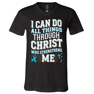 Can Do All Things Through Christ Prostate Cancer Awareness V-Neck T-Shirt