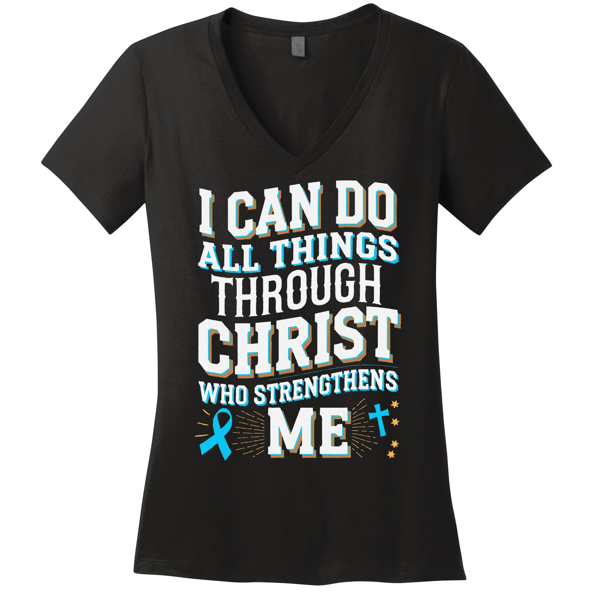 Can Do All Things Through Christ Prostate Cancer Awareness Women's V-Neck T-Shirt