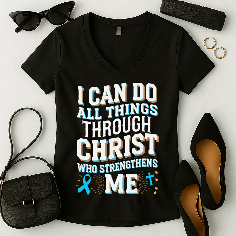 Can Do All Things Through Christ Prostate Cancer Awareness Women's V-Neck T-Shirt