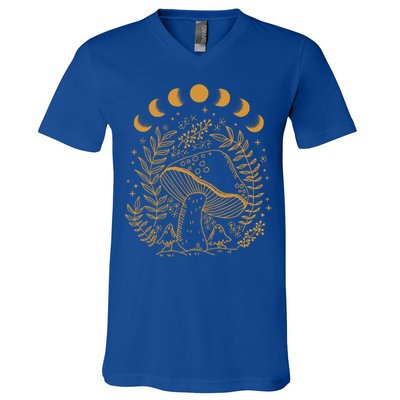 Cottagecore Dark Academia Aesthetic Mushroom Moon Witchy Gift V-Neck T-Shirt
