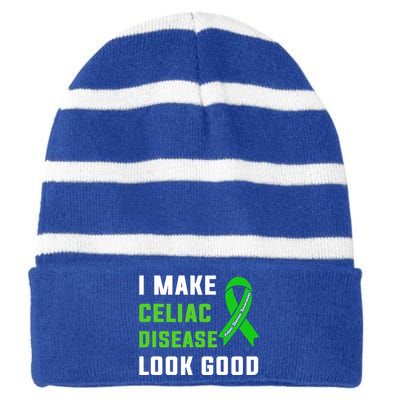 Celiac Disease Awareness Month 2024 Green Ribbon Warrior Gift Striped Beanie with Solid Band