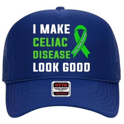 Celiac Disease Awareness Month 2024 Green Ribbon Warrior Gift High Crown Mesh Back Trucker Hat