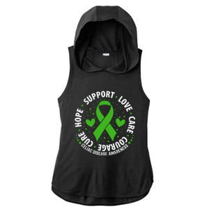 Celiac Disease Awareness Support Month Green Ribbon Cute Gift Ladies PosiCharge Tri-Blend Wicking Draft Hoodie Tank