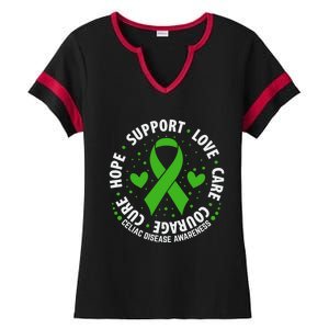 Celiac Disease Awareness Support Month Green Ribbon Cute Gift Ladies Halftime Notch Neck Tee