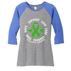 Celiac Disease Awareness Support Month Green Ribbon Cute Gift Women's Tri-Blend 3/4-Sleeve Raglan Shirt