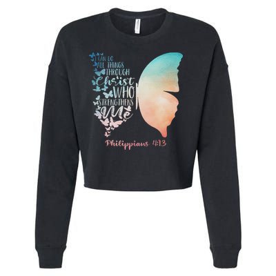 Can Do All Things Through Christ Who Strengthens Me Saying Cropped Pullover Crew