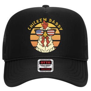 Chicken Daddy American Flag Funny High Crown Mesh Back Trucker Hat