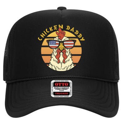 Chicken Daddy American Flag Funny High Crown Mesh Back Trucker Hat