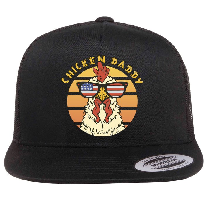 Chicken Daddy American Flag Funny Flat Bill Trucker Hat