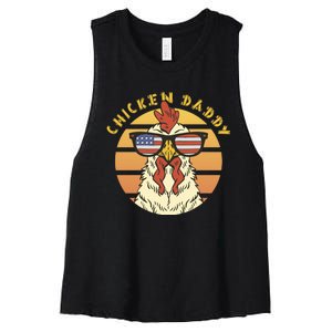 Chicken Daddy American Flag Funny Women's Racerback Cropped Tank