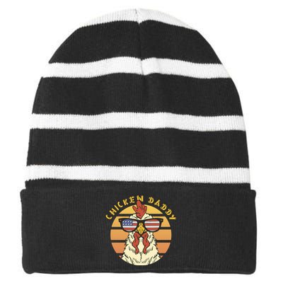 Chicken Daddy American Flag Funny Striped Beanie with Solid Band